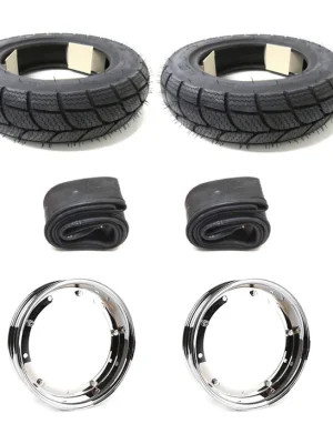 2x Winterreifen + Chromfelgen Satz M+S 100/90-10 für Vespa Cosa 200, Piaggio Ape 50 TM Online Kaufen