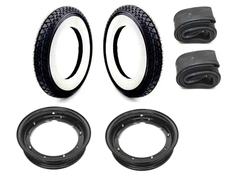 2x Felge Schwarz Weißwand Reifen 3.50 - 10 Zoll für Vespa PK PX ET3 XL Highlight